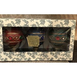 Vintage Christmas Ball Ornaments Papier Mache Bombay Set‎ of 3 NEW in Box